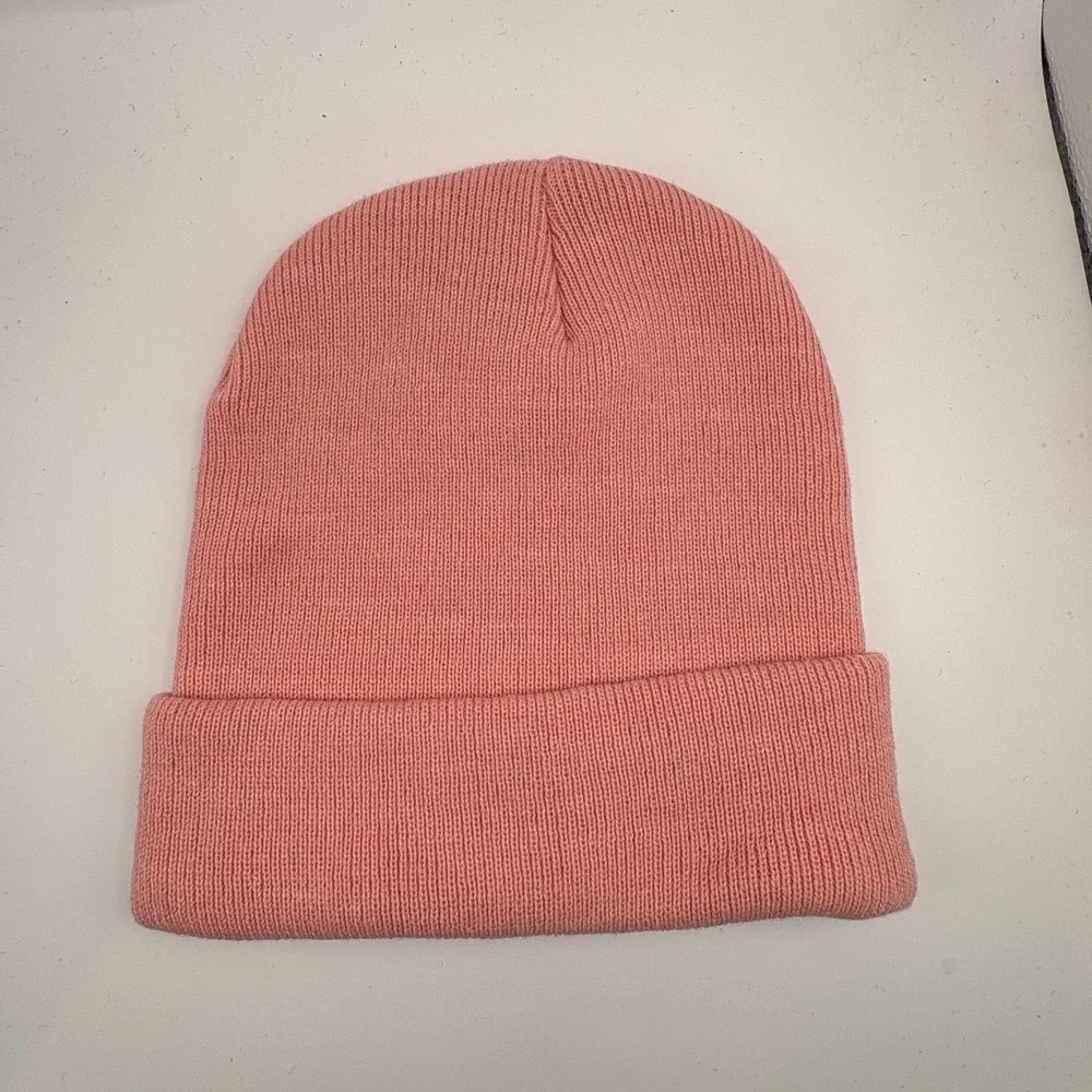 Womens Beanie Hat Coral Pink Cuffed Knit Winter‎ Warm Fashion